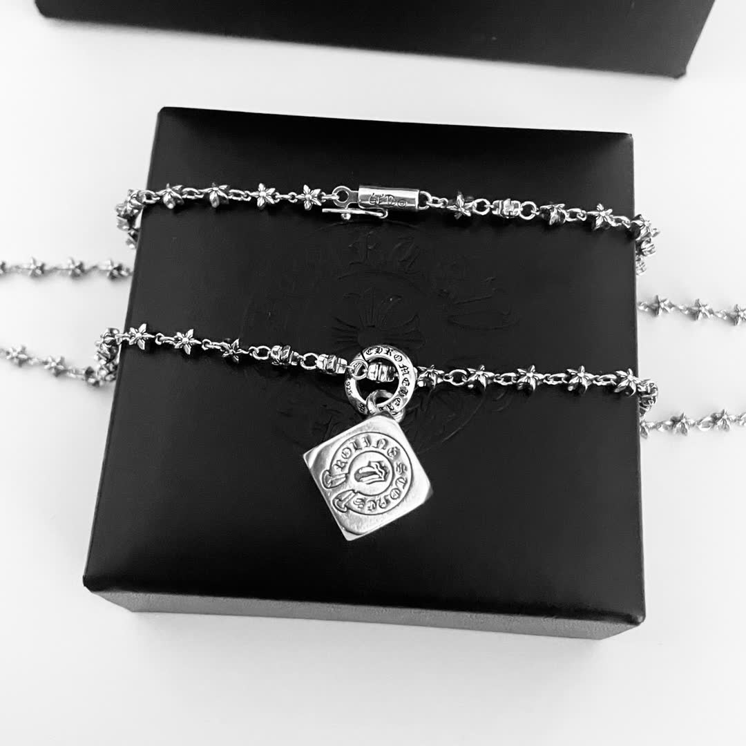 Chrome Hearts Christian Silver Plated Necklace with Logo Pendant